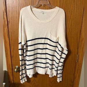 Madewell Off-White and Navy Ribbed Knit Sweater. Size X-Large.